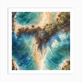 Aerial Beach View Watercolour Art Print 6 Art Print