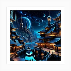 Fantasy City At Night 27 Art Print