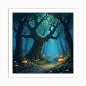 Enchanted Forest With Ancient Trees And Glowing Fungi 1 Art Print