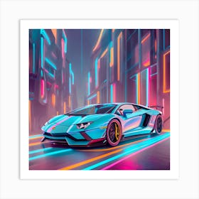Neon City Lamborghini Art Print