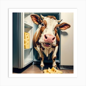 Cow In Fridge Art Print