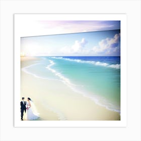 A romantic beach marriage  Art Print