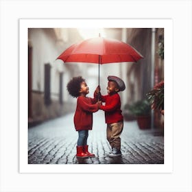 Children And The Rain Art Print