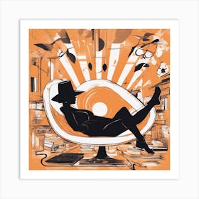 A Silhouette Of A Banana Wearing A Black Hat And Laying On Her Back On A Orange Screen, In The Style (3) Art Print