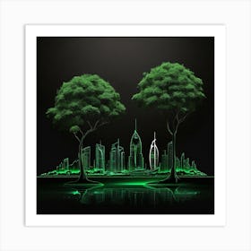 Leonardo Diffusion Xl One Green Lignting Line Doha City Three 0 Art Print