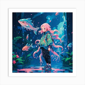 Octopus Girl Art Print