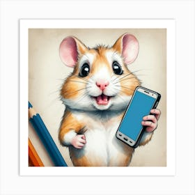 Hamster Holding A Cell Phone Art Print