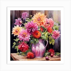 Dahlias In A Vase Art Print