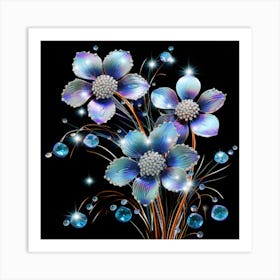 Blue Flowers With Crystals Art Print