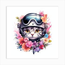Cat In A Helmet Art Print