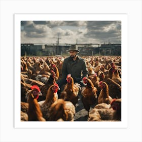 Man With Chickens Art Print