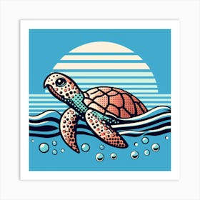 Flat Turtle on water in pop art color Art Print