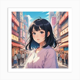 Anime Girl In A City Art Print