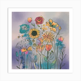 Watercolor Flowers garden Art Print