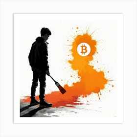 Bitcoin Man Holding A Rake Art Print