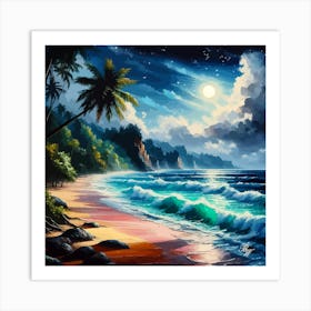 Moonlit Tropical Beach 3 Art Print