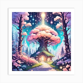 A Fantasy Forest With Twinkling Stars In Pastel Tone Square Composition 369 Art Print