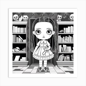 Wednesday Addams Line Art Cartoon Illustration 3 Fan Art Art Print