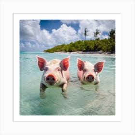 Pigs In The Water Art Print