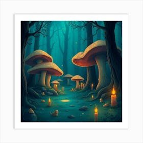 Mushrooms In The Forest 21 Art Print