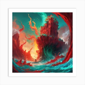 Dance of Titans on a Canvas of Broken Reality Art Print