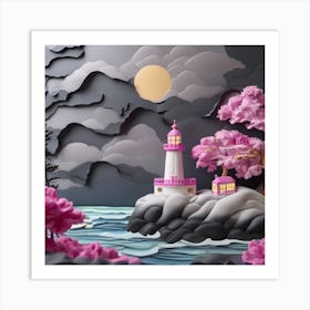 Lighthouse Paper Art Textured Landscape Art Print