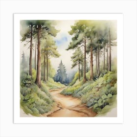 Watercolor Of A Forest Path Art Print