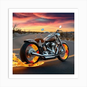 Motorcycle With Flames 1 Art Print