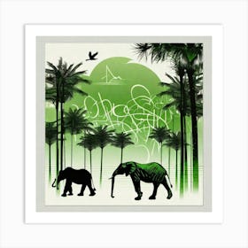 Green elephant palm trees Art Print