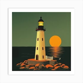 Lighthouse At Sunset 2 Art Print