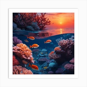 Coral Reef At Sunset Art Print