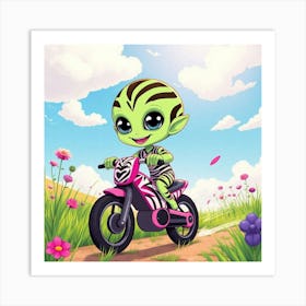 Alien Girl Riding A Motorcycle Art Print