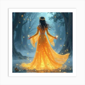 Enchanting Sorceress With A Luminous Gown, Watercolor 1 Art Print