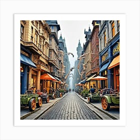 Steampunk Shopping Precinct Cubism Style Art Print