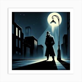 Man In Coat At Night Art Print