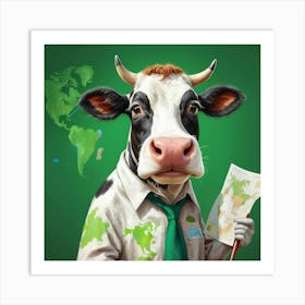 Cow Holding A Map 2 Art Print