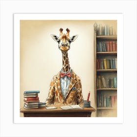 Giraffe At Desk 1 Art Print