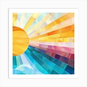 Abstract Sun Rays Sea Rainbow Colorful Art Print