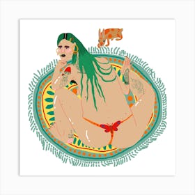 A Girl On A Rug Square Art Print