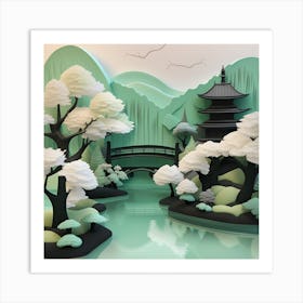 3d Paper Art Pop Up Art Textured Landscape Mint Green Art Print