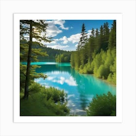 Blue Lake In The Forest 14 Art Print