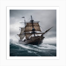 Pirate Ship In Rough Seas Art Print