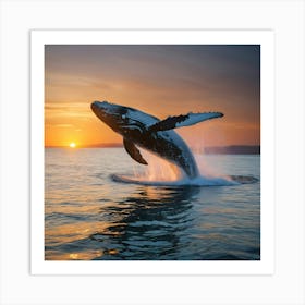 Humpback Whale Breaching At Sunset 26 Art Print