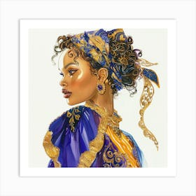 Woman In Blue And Gold 2 Art Print