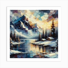 Montain lac oil painting abstract painting art 19 Art Print