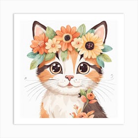 Floral Baby Cat Nursery Illustration (12) Art Print