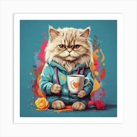 Cat With A Cup Of Coffee Art Print