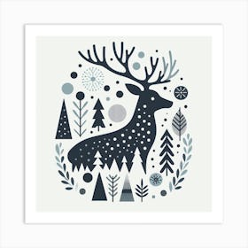 Scandinavian style, Silhouette of a deer with forest Art Print