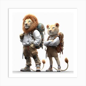 Two Lions With Backpacks Art Print