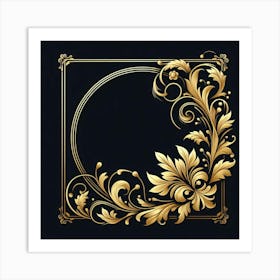 A digital artwork of a golden floral frame with intricate details, perfect for adding a touch of elegance to any room. The frame is made up of a variety of flowers, leaves, and vines, all of which are rendered in great detail. The frame is set against a black background, which makes the gold details stand out even more. The overall effect is one of luxury and sophistication. Art Print